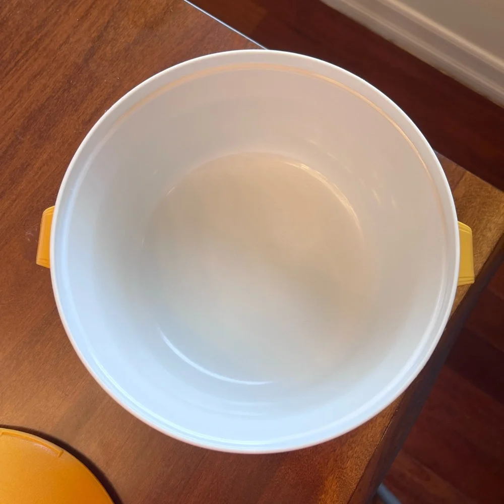 Vintage Sunfrost Thermo-o-ware Yellow Ice Bucket with White Accent and Gold Knob